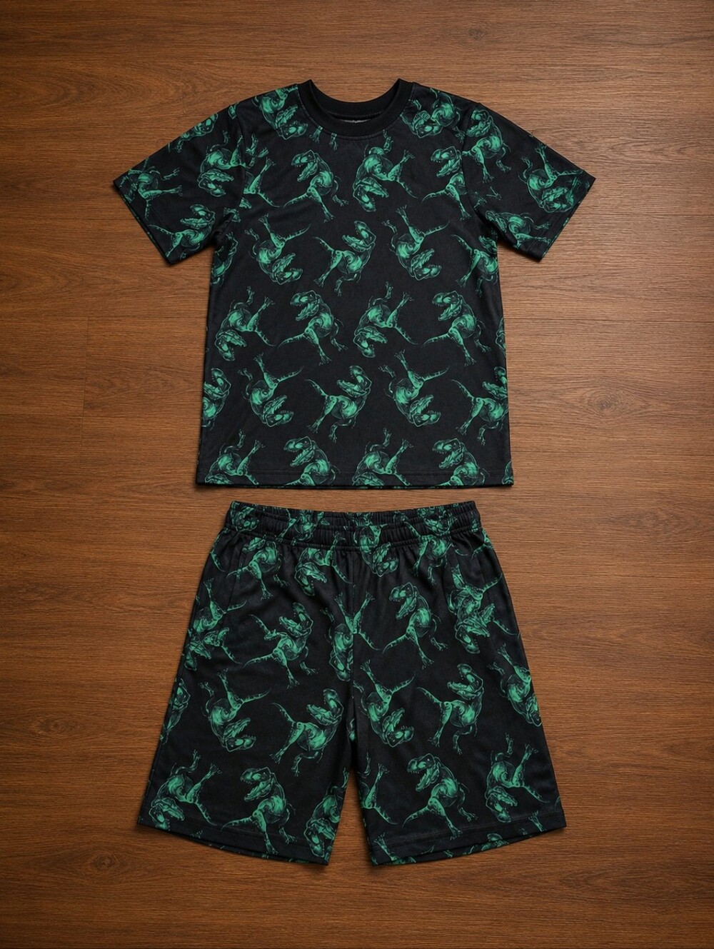 Boys Wonder Nation Black & Green Dinosaur Pajama Shorts Set